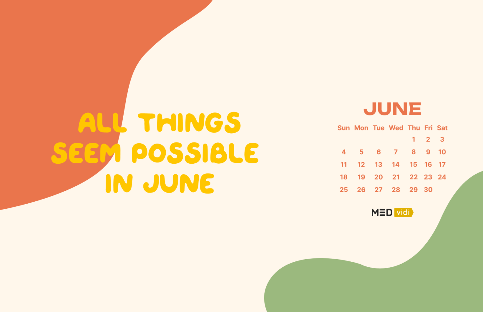 Mental Health Calendar for June 2023 MEDvidi