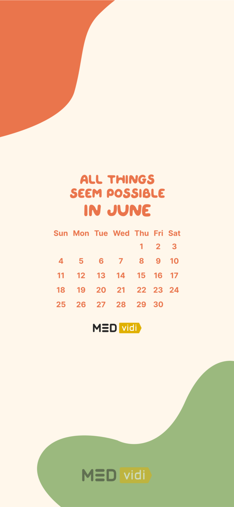 Mental Health Calendar for June 2023 MEDvidi
